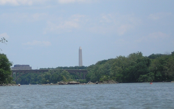 View from near Jack's of the Key Bridge with the Washington Monument in the background