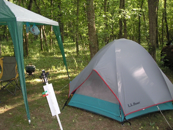 Scott's Campsite.  Device to the Left of My Tent Is the High Water Marker